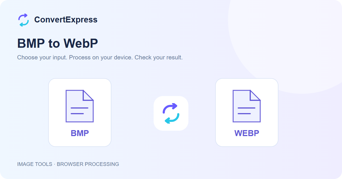 BMP to WebP workflow: choose input, process on your device, and check the result