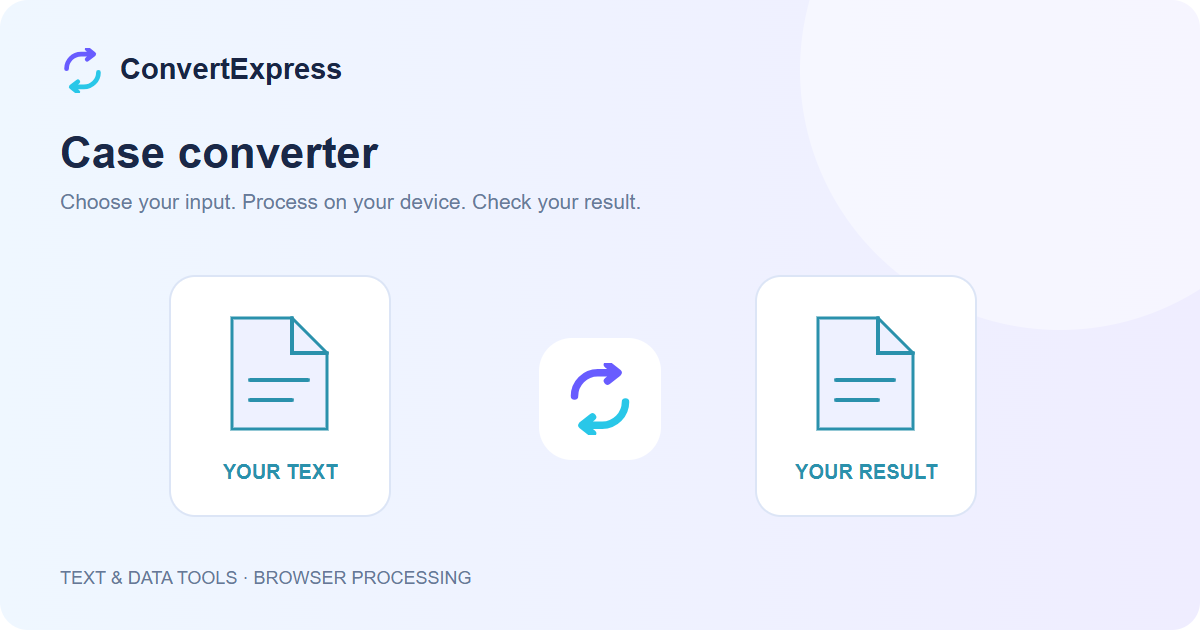 Case converter workflow: choose input, process on your device, and check the result