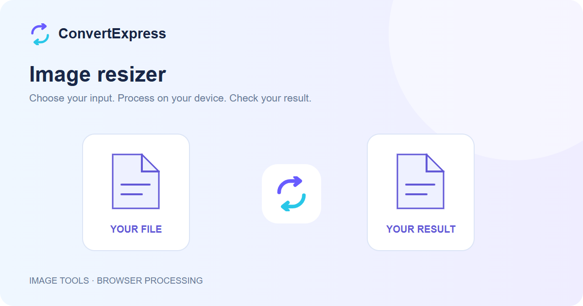 Image resizer workflow: choose input, process on your device, and check the result