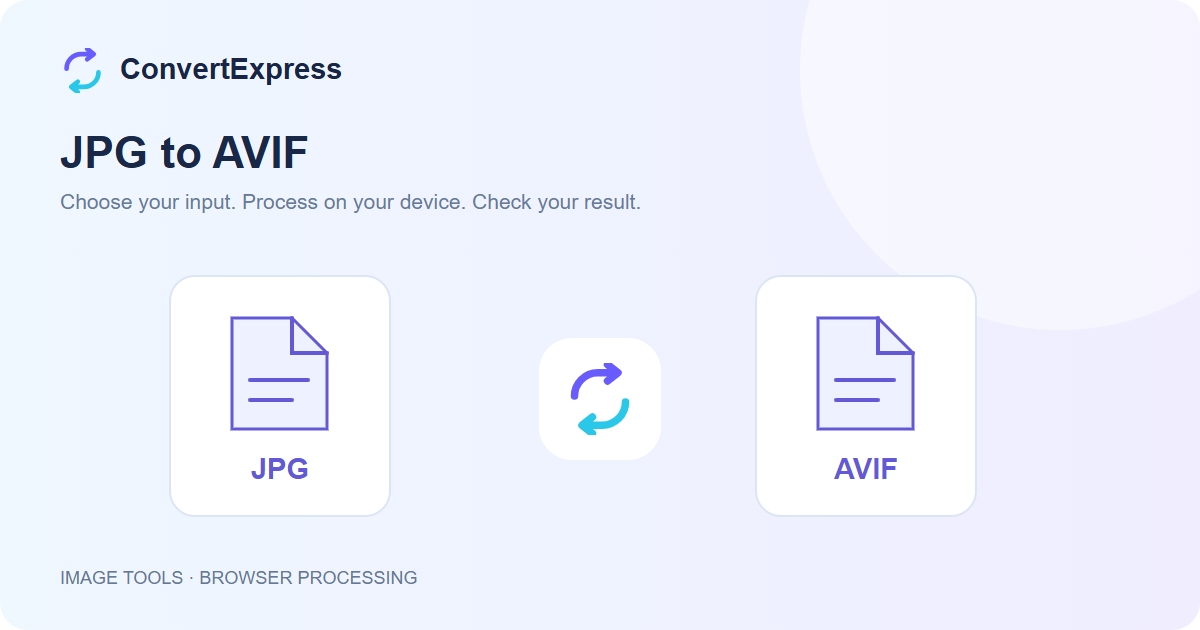 JPG to AVIF workflow: choose input, process on your device, and check the result