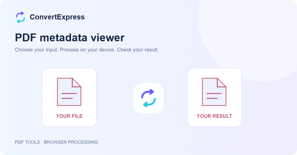 PDF metadata viewer workflow: choose input, process on your device, and check the result