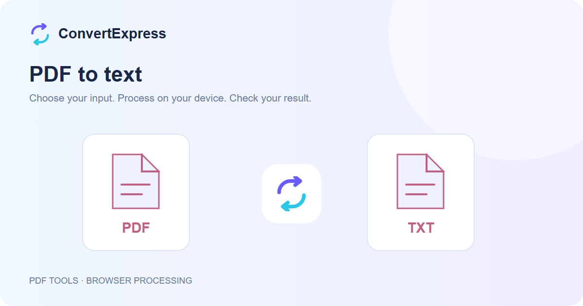 PDF to text workflow: choose input, process on your device, and check the result