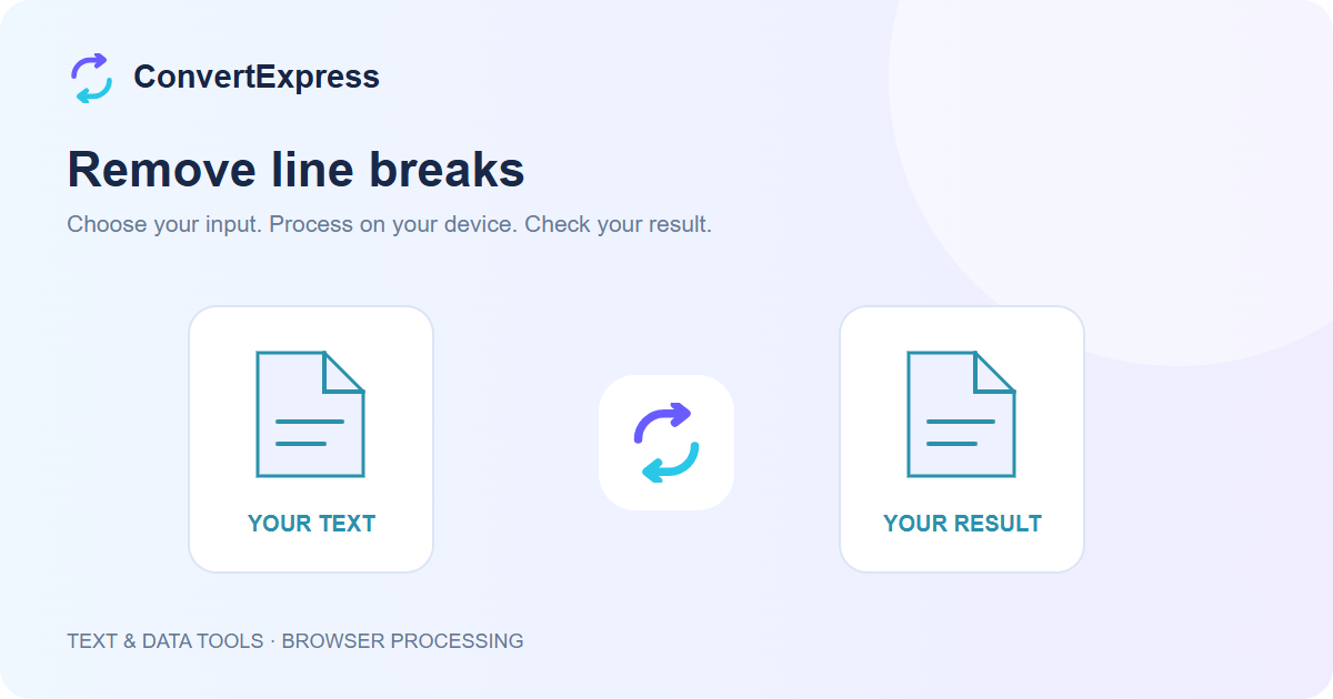 Remove line breaks workflow: choose input, process on your device, and check the result
