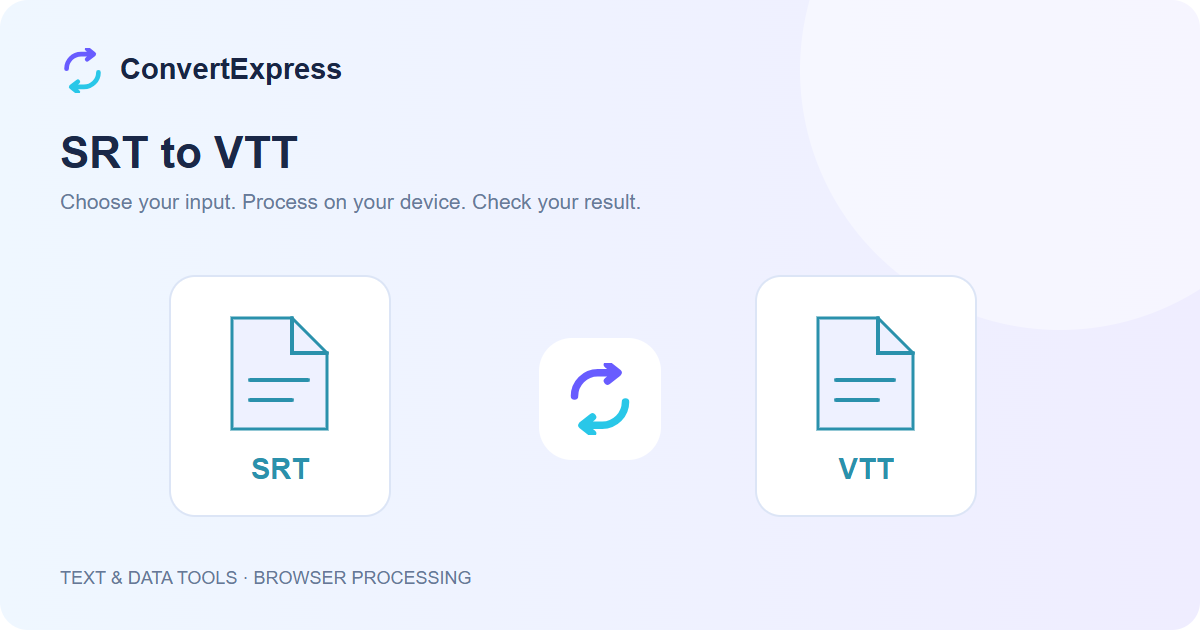 SRT to VTT workflow: choose input, process on your device, and check the result