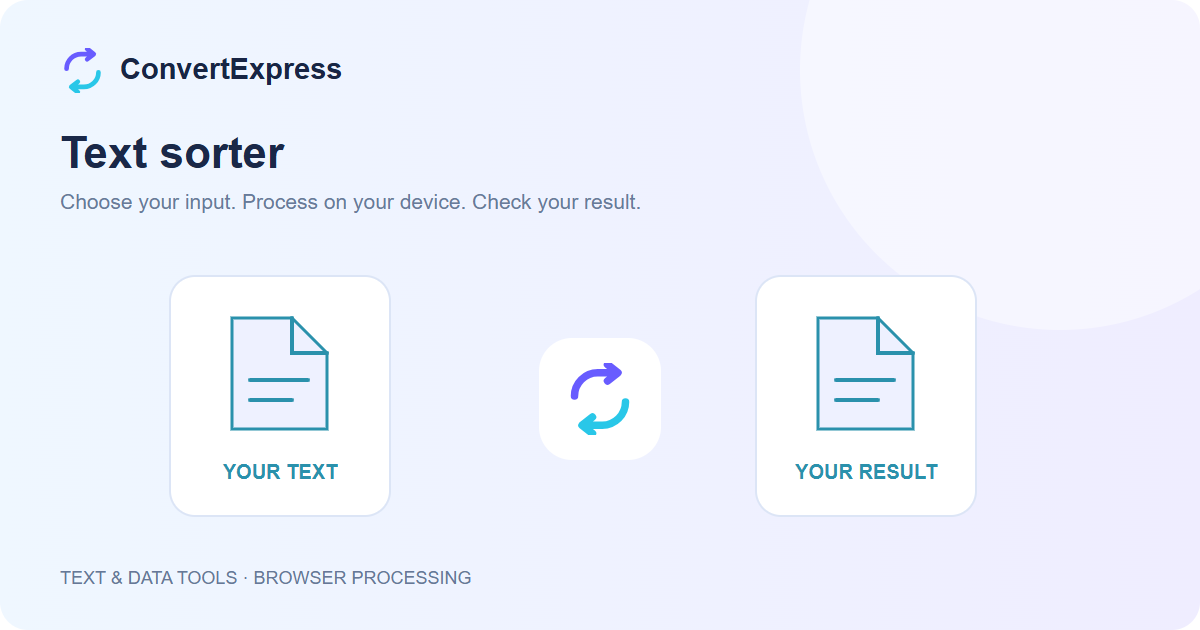 Text sorter workflow: choose input, process on your device, and check the result