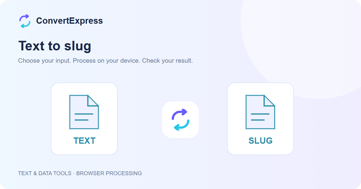 Text to slug workflow: choose input, process on your device, and check the result
