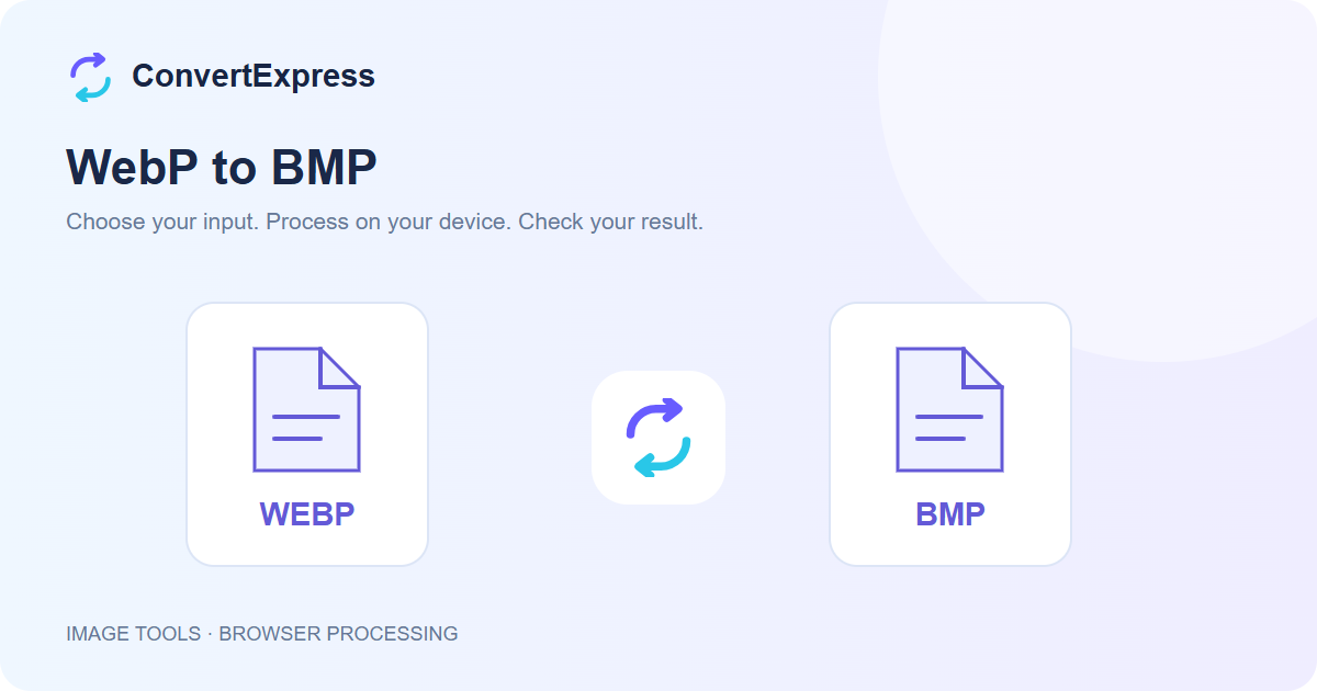 WebP to BMP workflow: choose input, process on your device, and check the result