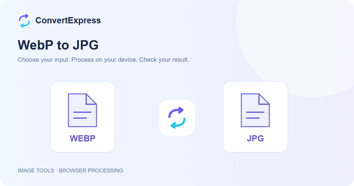 WebP to JPG workflow: choose input, process on your device, and check the result